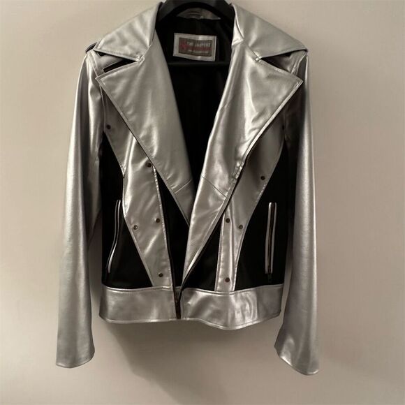 Vintage Leather Silver Black Motorcycle Jacket Unisex S - Picture 1 of 6